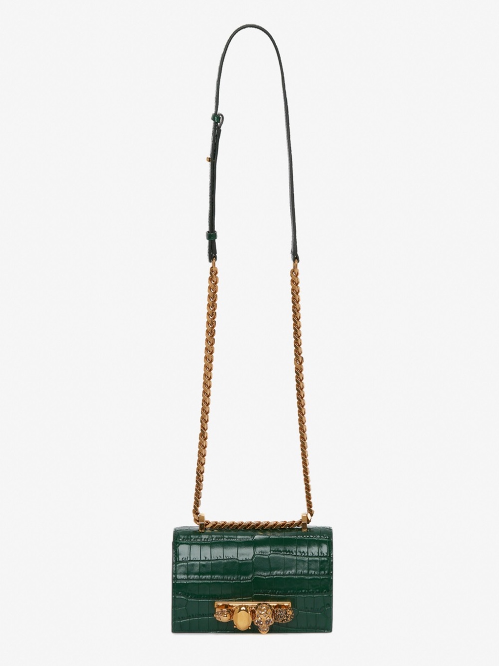 ALEXANDER MCQUEEN ‘Mini Jeweled Croc Satchel’ in Emerald/Gold - Picture 2 of 14